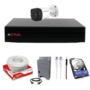 CP PLUS Full HD 4 Channel DVR with 2.4 MP 1 Outdoor [BUILT-in AUDIO MIC + MOTION DETECTION] + 500 GB HDD + 4 Ch SMPS + CCTV Cable, USEWELL HDMI+BNC/DC Set, WHITE