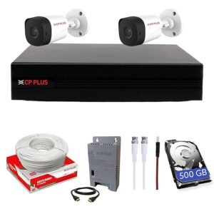 CP PLUS Full HD 4 Channel DVR with 2.4 MP 2 Outdoor [BUILT-in AUDIO MIC + MOTION DETECTION] + 500 GB HDD + 4 Ch SMPS + CCTV Cable, USEWELL HDMI+BNC/DC Set, WHITE